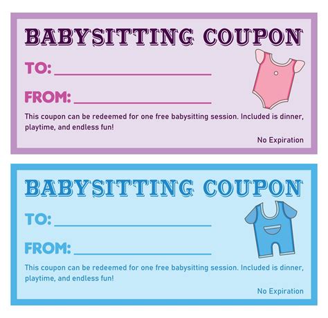 <strong>Babysitting coupons</strong> for first time mom, perfect as baby shower gift. . Babysitting coupons printable